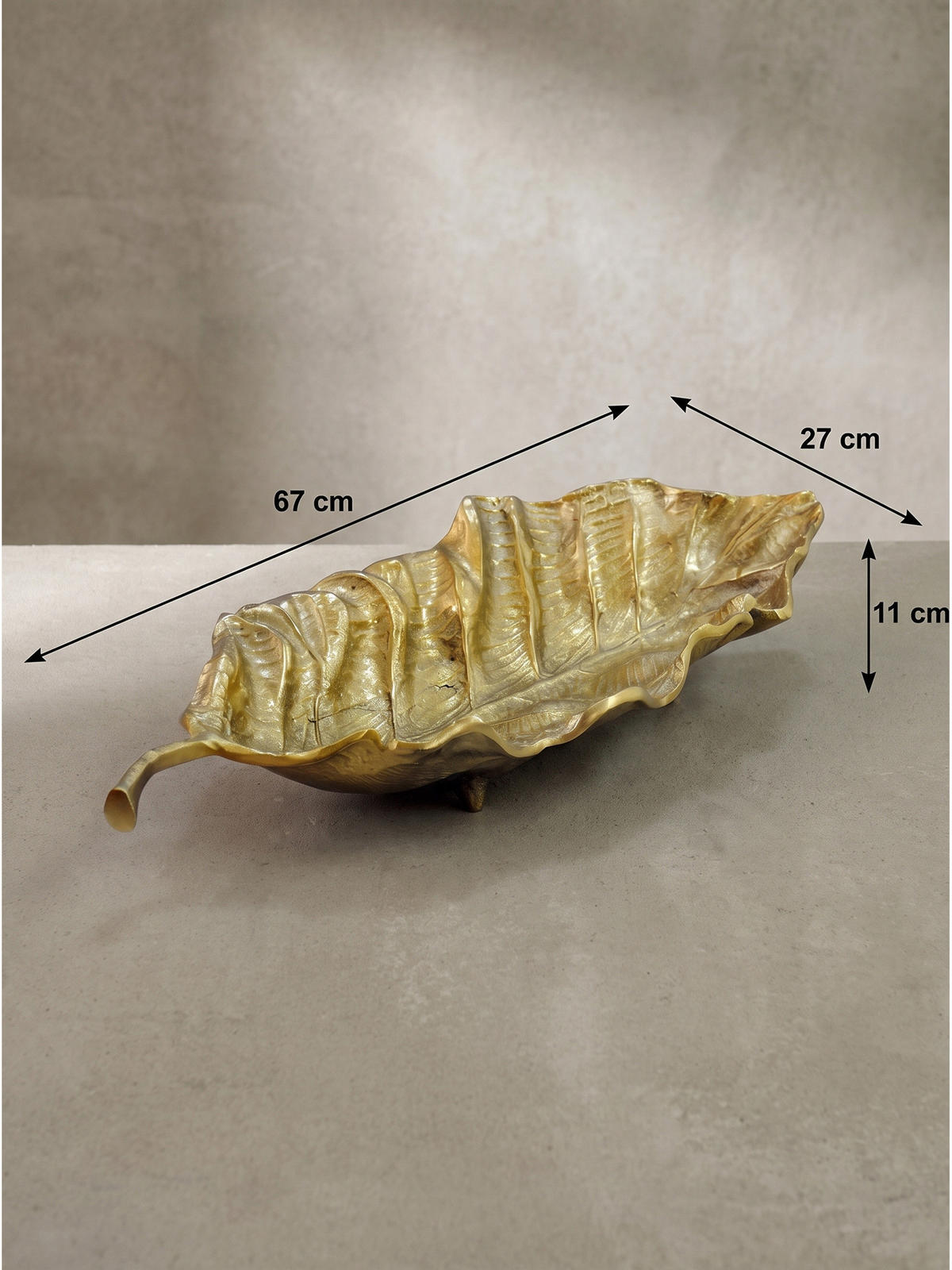 DEKOSCHALE SUBIACO, Aluminium, handgefertigt, Gold, 67 x 27 x 11 cm - Goldfarben, Metall (11cm) - KADIMA DESIGN