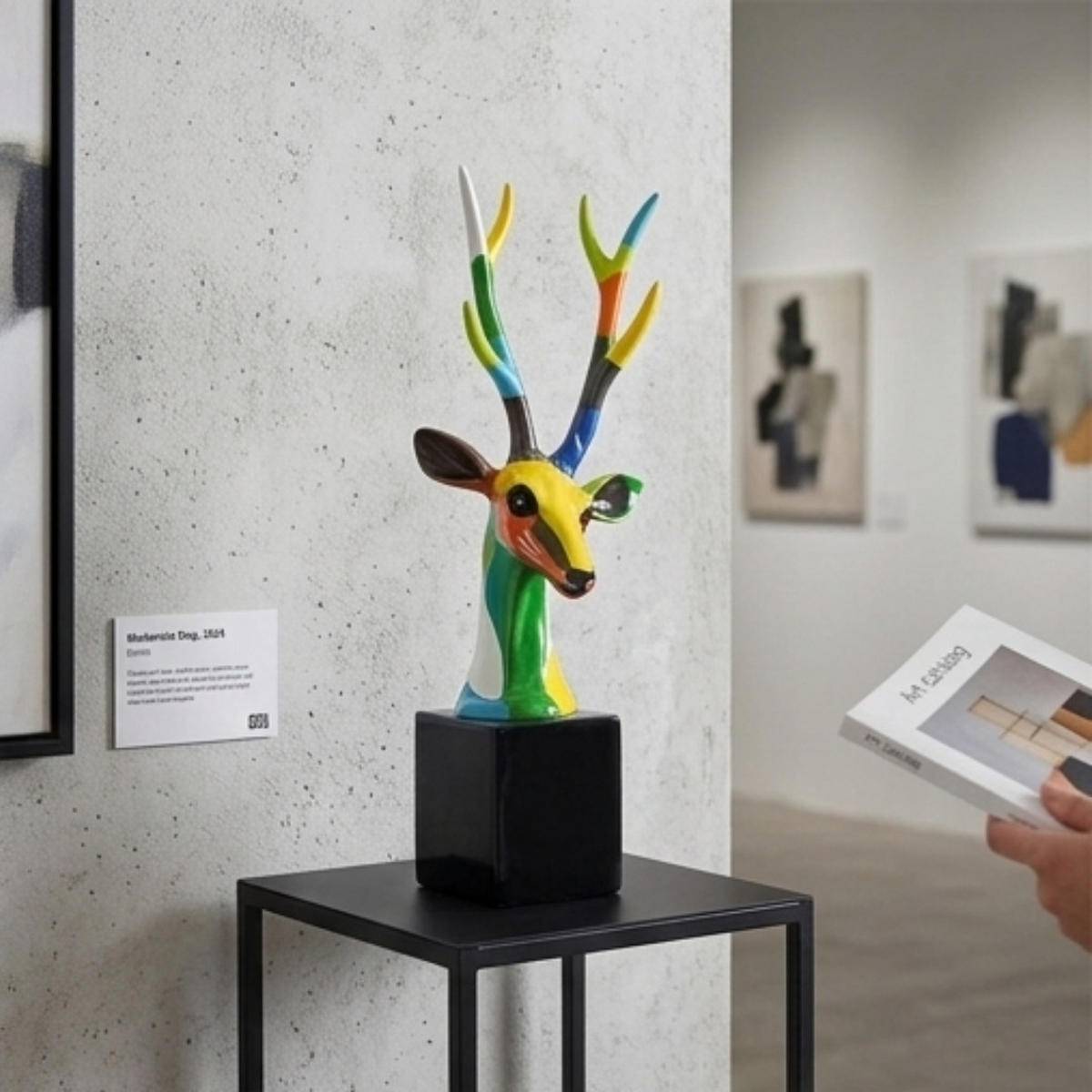 SKULPTUR Hirsch 54 cm Bunt Handbemalt mit Sockel Polyresin Dekofigur - Multicolor, Kunststoff (30/54/30cm) - COCOMaison