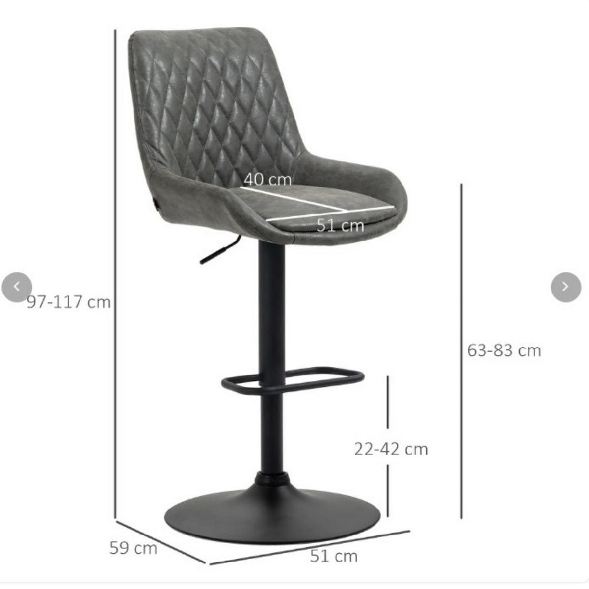 BARHOCKER höhenverstellbar 2er-Set Dark Gray - Dunkelgrau, Metall (59/117/51cm) - Meubliv