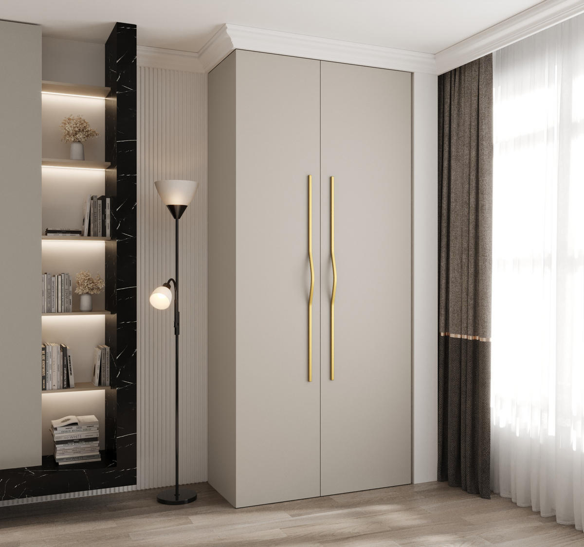 DREHTÜRENSCHRANK 245,5/110/50 2-türig - Kaschmir/Goldfarben, Holz/Metall (110/245.5/50cm) - Abiks Möbel