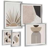 BILDER SET 5er Set - 50x50 cm & 20x30 cm & 40x60 cm Silberner Rahmen - Abstrakte beige und braune Formen - Silberfarben, Kunststoff (40/60cm) - TULUP