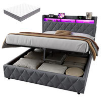 POLSTERBETT 160×200 mit LED-Beleuchtung, Bettkasten und Matratze - Grau, Holzwerkstoff/Textil (160/200cm) - EVRYAE