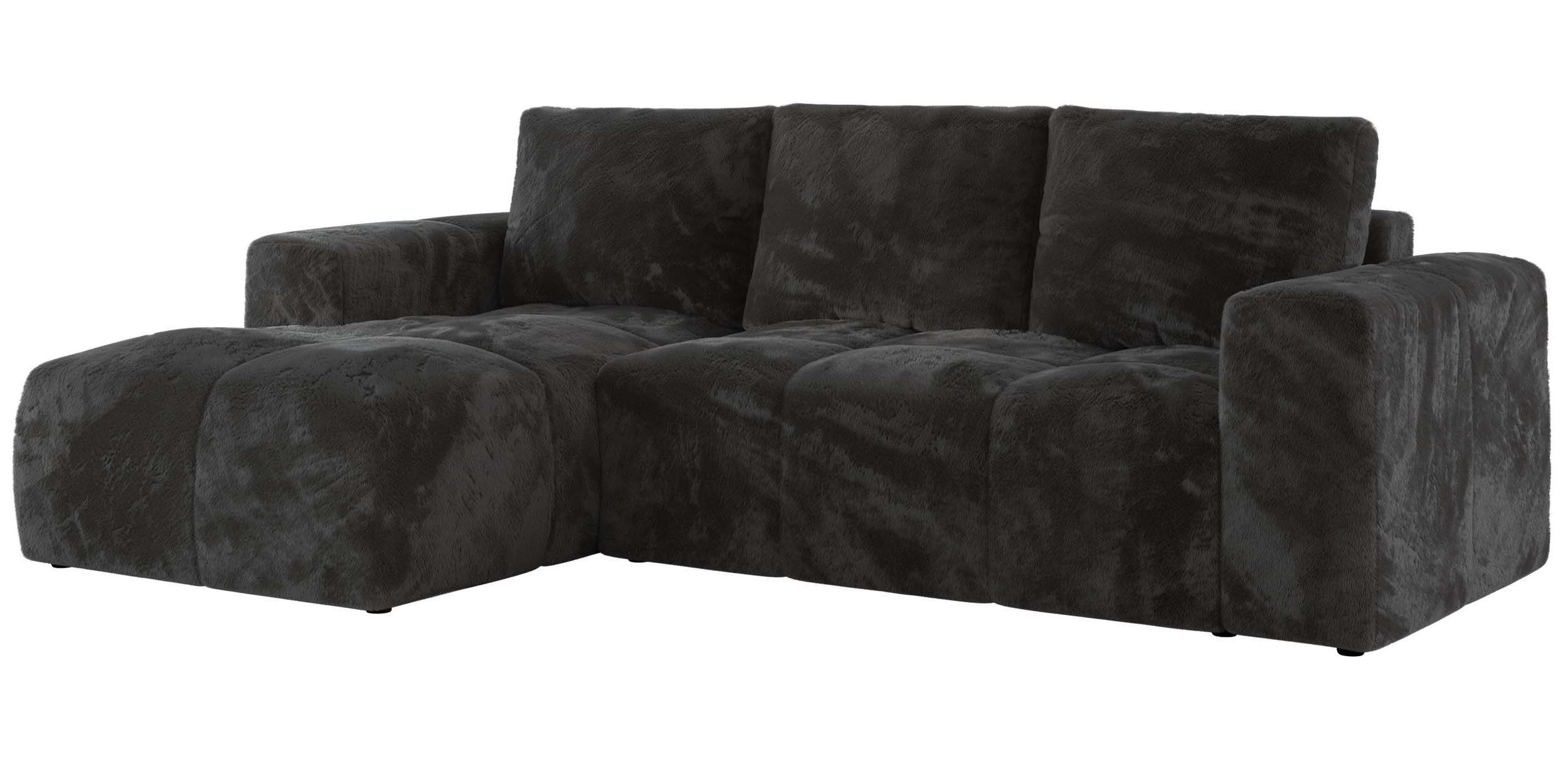 ECKSOFA MONIVA Dunkelgrau Plüsch - Links - Dunkelgrau/Schwarz, Textil (164/266cm) - MKS