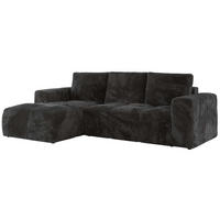 ECKSOFA MONIVA Dunkelgrau Plüsch - Links - Dunkelgrau/Schwarz, Textil (164/266cm) - MKS