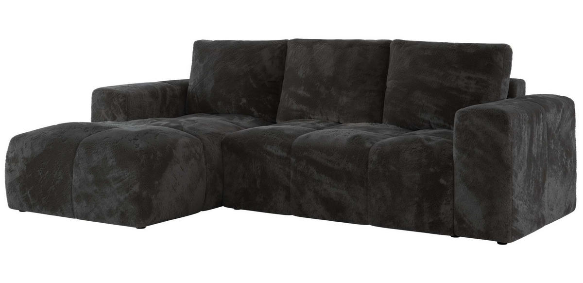 ECKSOFA MONIVA Dunkelgrau Plüsch - Links - Dunkelgrau/Schwarz, Textil (164/266cm) - MKS