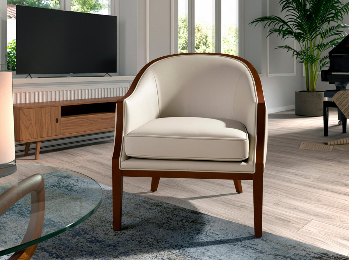 SESSEL Ledersessel Sand 74/81/84 cm - Sandfarben/Walnussfarben, Leder (74/84/81cm) - ANGEL CERDA