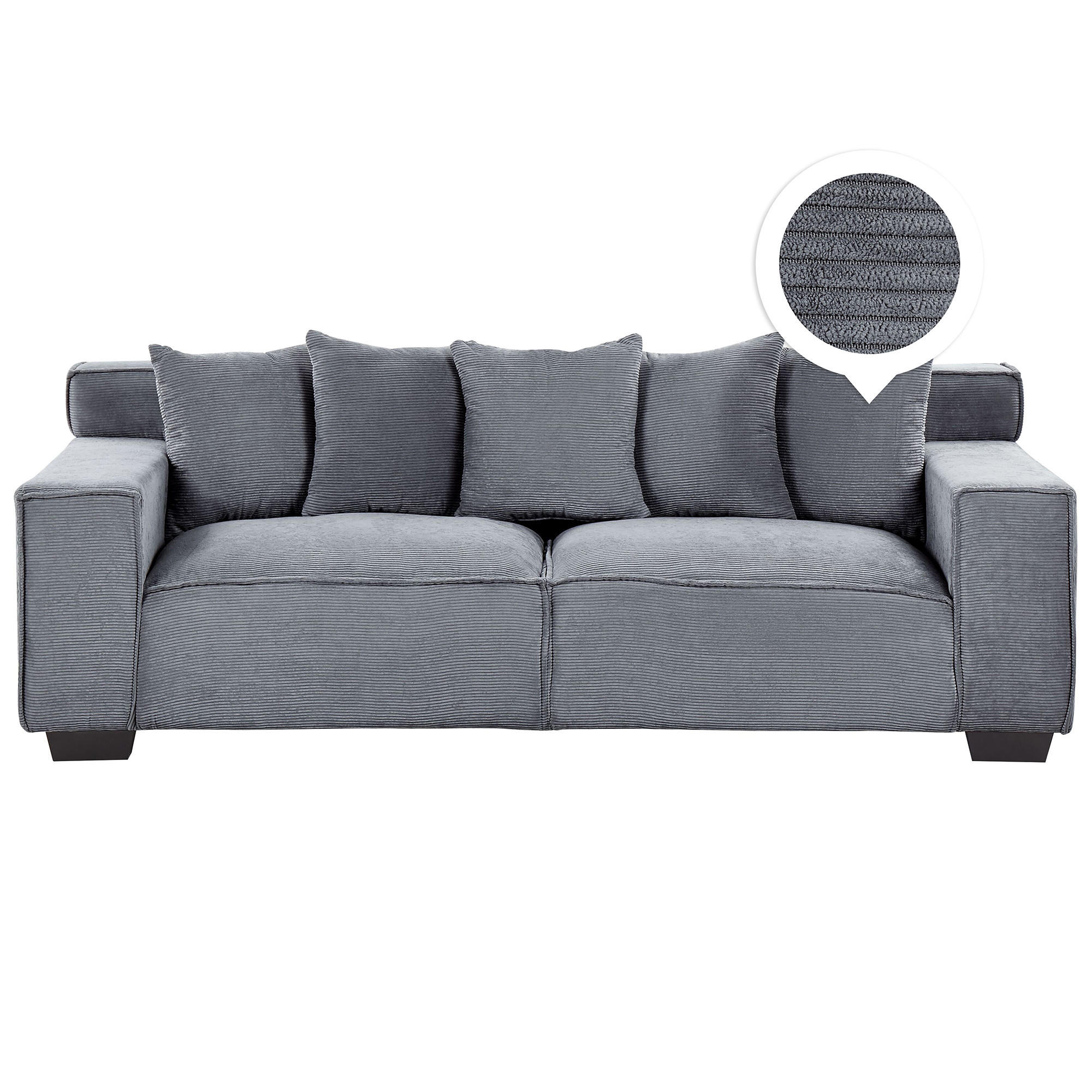 3-SITZER-SOFA Cord Dunkelgrau Viskan - Dunkelgrau, Textil (200/67/82cm) - Beliani