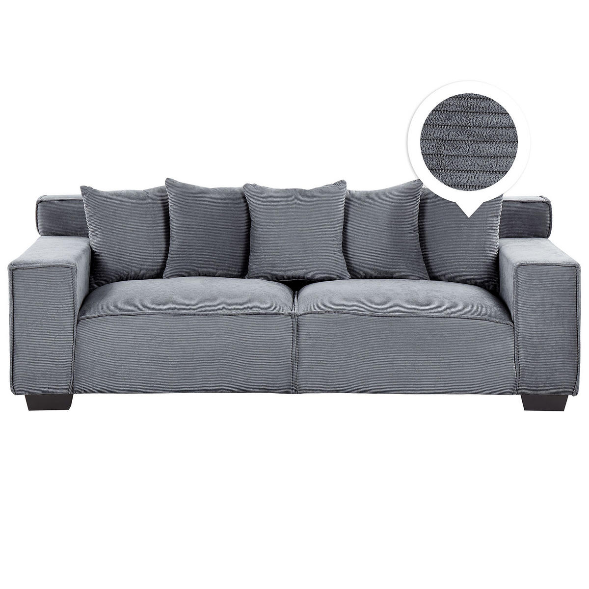 3-SITZER-SOFA Cord Dunkelgrau Viskan - Dunkelgrau, Textil (200/67/82cm) - Beliani