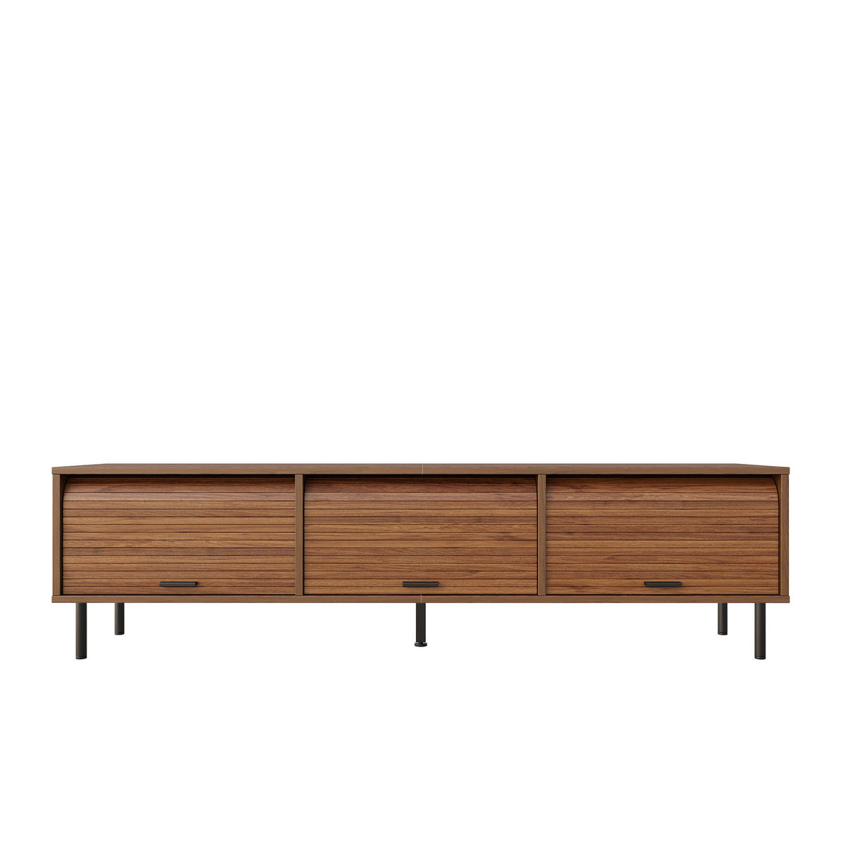 TV-LOWBOARD 180 x 40 x 55 cm aus MDF, 3 Schiebetüren, schwarze Metallfüße, Walnuss - Walnussfarben, Holzwerkstoff (180/55/40cm)