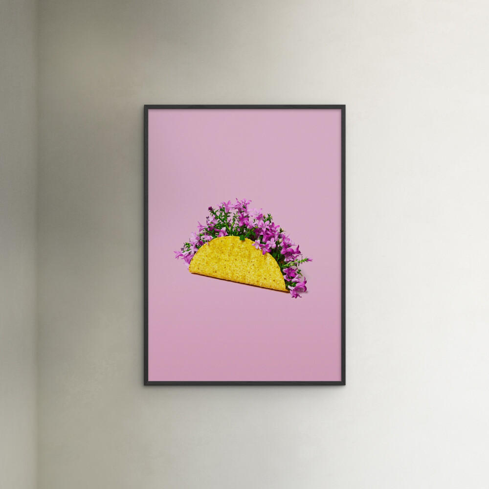 POSTER mit Rahmen Supermercat - Flower taco - Pink/Schwarz, Holz/Papier (30/40cm) - Poster&Frame