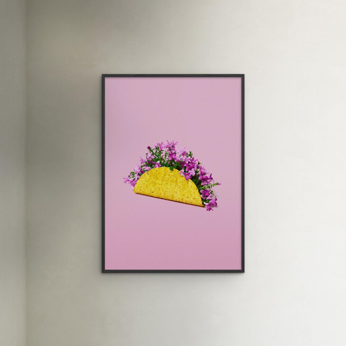 POSTER mit Rahmen Supermercat - Flower taco - Pink/Schwarz, Holz/Papier (30/40cm) - Poster&Frame