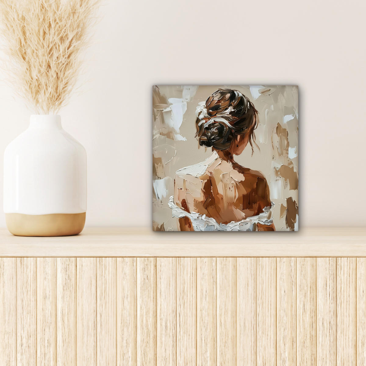 LEINWANDBILD - Frau - Farbe - Abstrakt - Beige - Modern - 20x20 - Wandbilder - Sandfarben, Textil (20/20cm) - MuchoWow