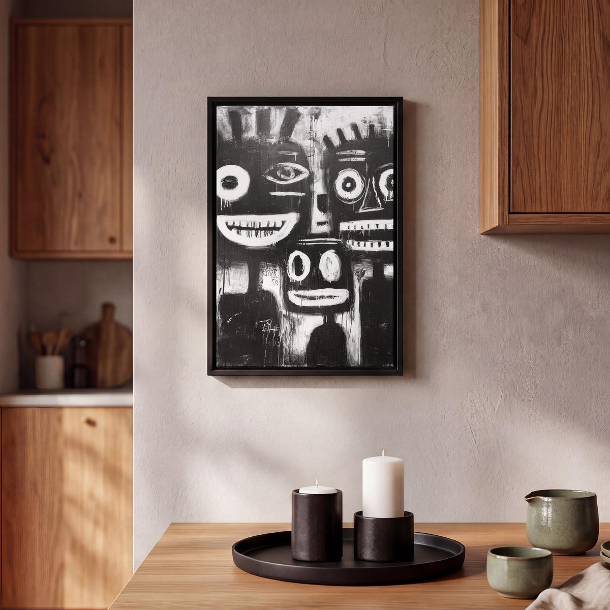LEINWAND Bilder mit Rahmen - Malerei - Figuren - Schwarz - Abstrakt - 20x30 - Schwarz, Textil (20/30cm) - MuchoWow