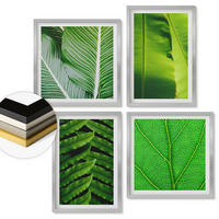 WANDBILDER 4er Set - 50x50 cm & 40x60 cm Silberner Rahmen - Nahaufnahme von tropischen Blättern - Silberfarben, Kunststoff (50/50cm) - ArtPrintCave