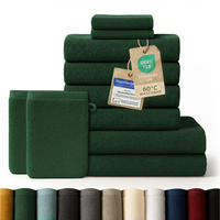 HANDTUCH 8-teilig, 2x Badetuch 70/140 + 4x Handtuch 50/100 + 2x Gästetuch 30/30 + 2x Waschlappen 15/20 cm, Dunkelgrün - Dunkelgrün, Textil (70/140cm) - Blumtal