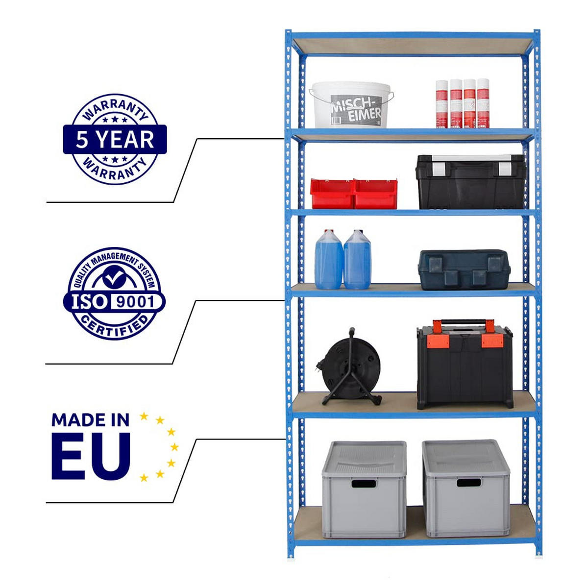 SCHWERLASTREGAL Giant Muli HxBxT 250 x 120 x 50 cm 6 Fachböden Fachlast 200 kg Blau - Blau, Metall (120/250/50cm) - PROREGAL