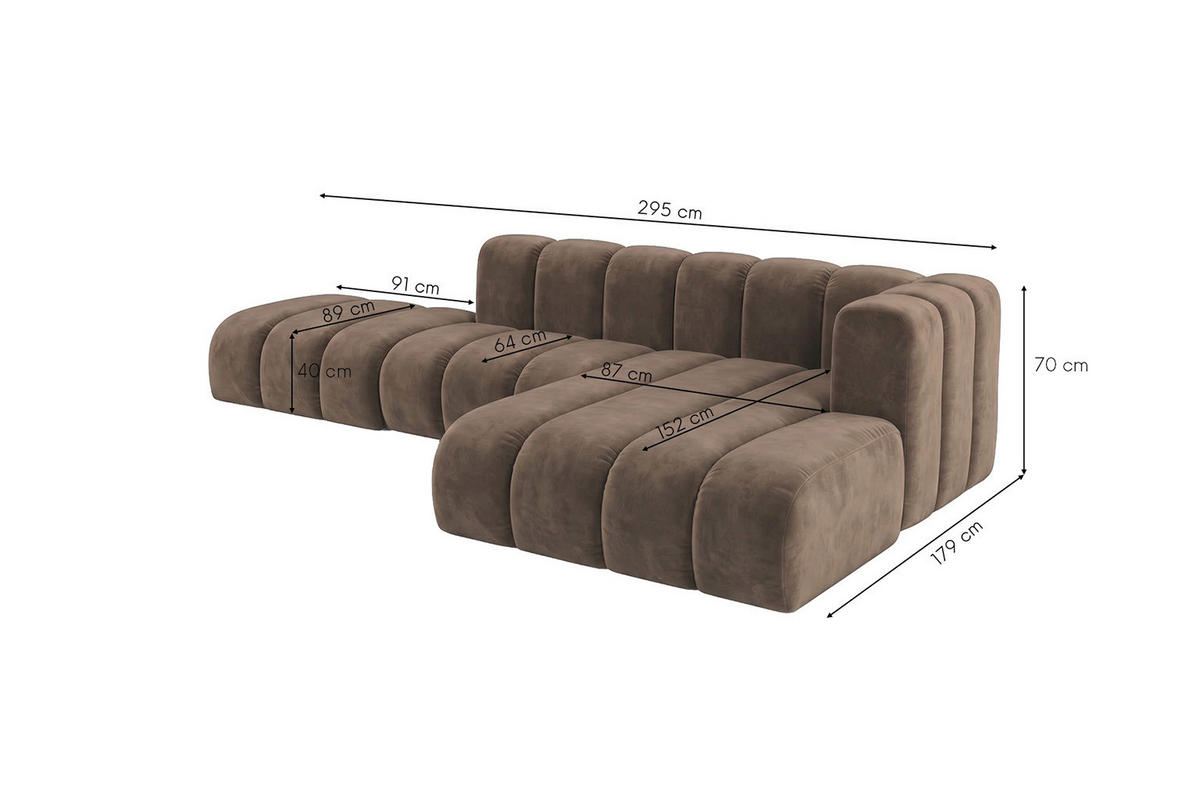 SEDACÍ SOUPRAVA Modulární Ve Tvaru L S Taburetem, Sametová Látka Riviera, Hnědá, Pravá, GRAND Mini - hnědá, dřevo (295/179cm) - Kaiser Möbel