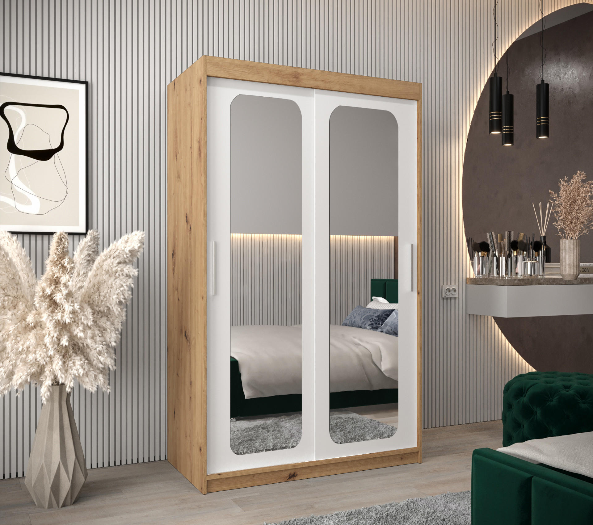 SCHWEBETÜRENSCHRANK 200/120/62 2-türig - Silberfarben/Eiche Artisan, Holz/Kunststoff (120/200/62cm) - Abiks Möbel