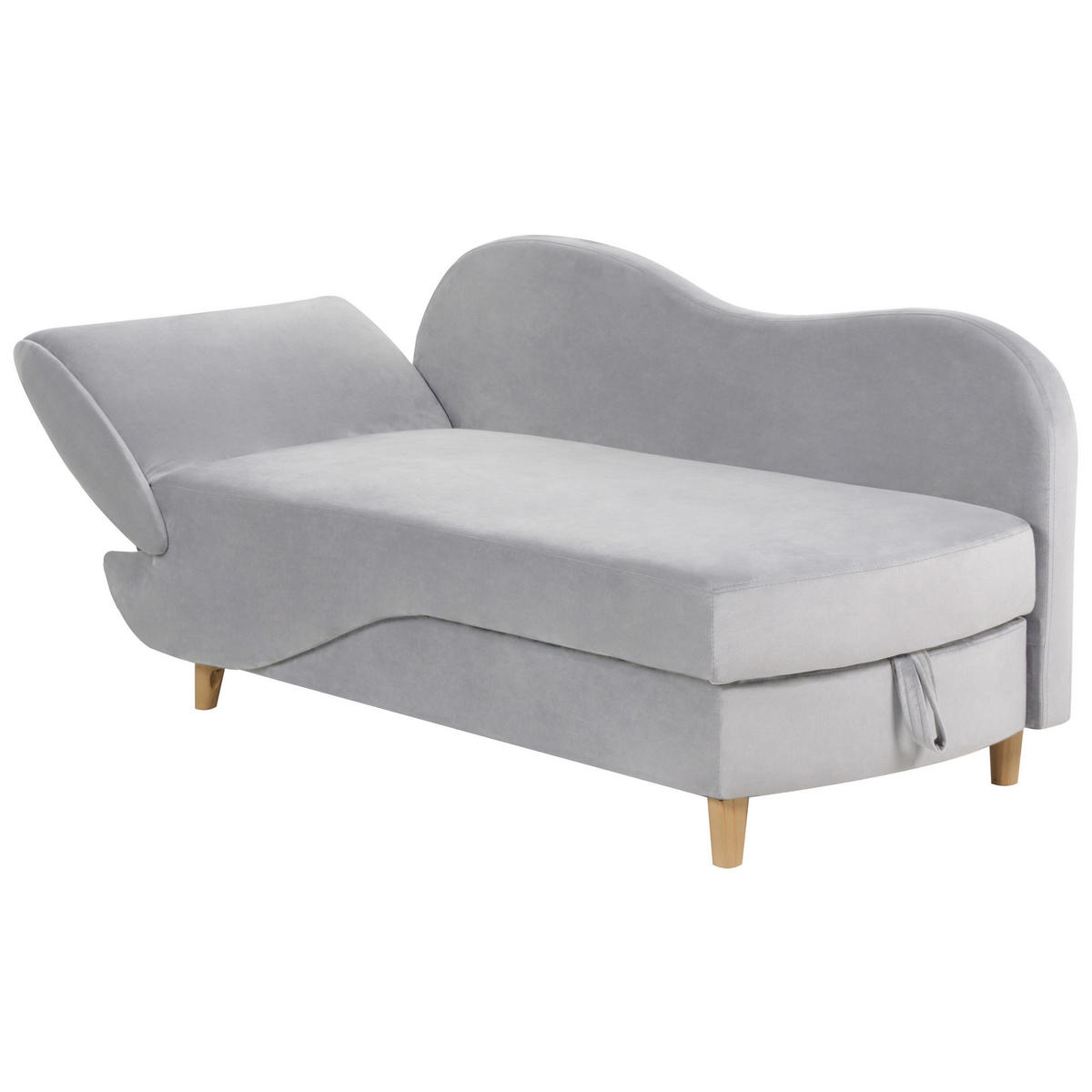 CHAISELONGUE Samtstoff hellgrau mit Bettkasten linksseitig Meri - Hellbraun/Grau, Textil (156/73/69cm) - Beliani