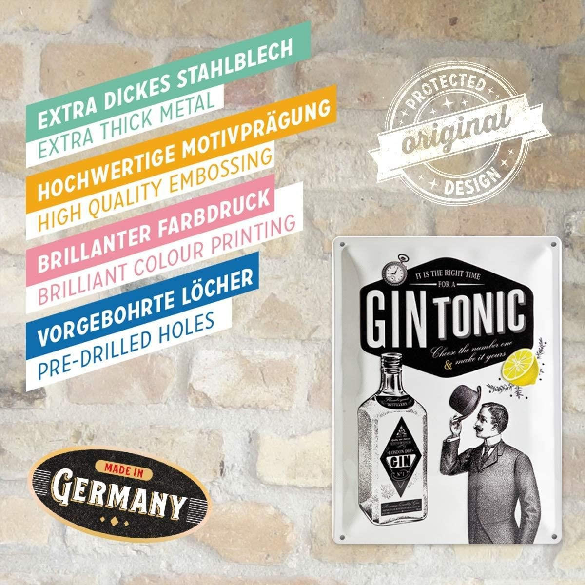 BLECHSCHILD 30/40 cm Open Bar Gin Tonic - Multicolor, Metall (30/40/0.2cm) - Nostalgic-Art