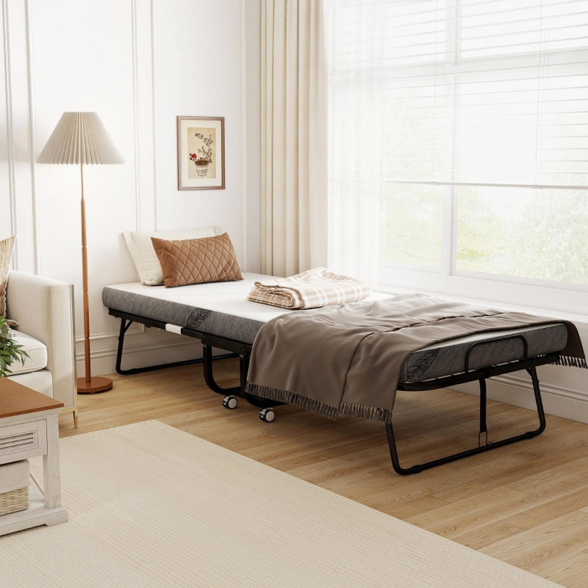 GÄSTEBETT klappbar 90x200 cm Weiß mit Rollen - Weiß, Metall (90/200cm) - Beauniv