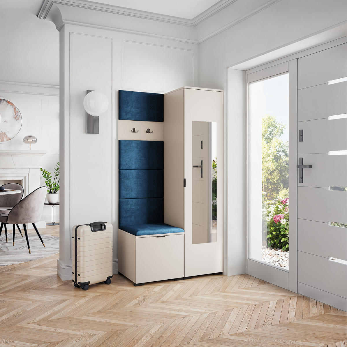 GARDEROBENSCHRANK VIRA 95/181/51 cm Modern Garderobe-Set Kaschmir - Kaschmir/Blau, Holzwerkstoff (95/181/51cm) - MASSENO