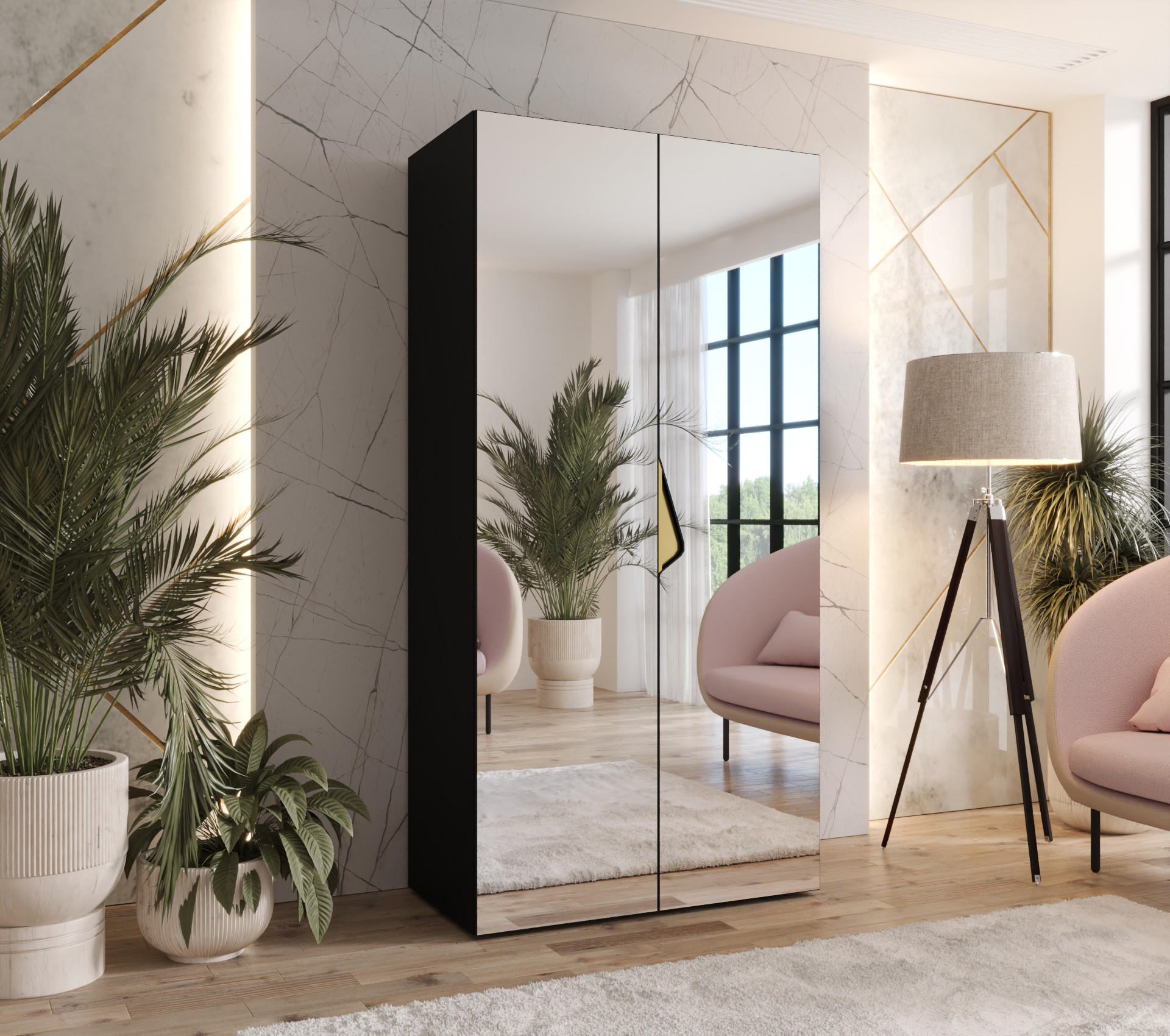 DREHTÜRENSCHRANK 202/100/52 2-türig - Goldfarben/Schwarz, Holz/Metall (100/202/52cm) - Abiks Möbel