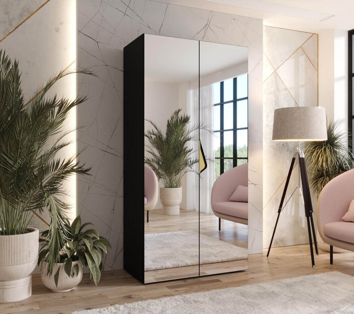 DREHTÜRENSCHRANK 202/100/52 2-türig - Goldfarben/Schwarz, Holz/Metall (100/202/52cm) - Abiks Möbel