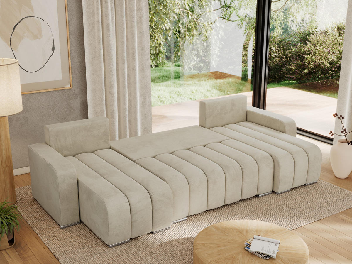 WOHNLANDSCHAFT KIRASSO U Beige Velvet - Beige/Grau, Textil/Metall (320/86/147cm) - MKS