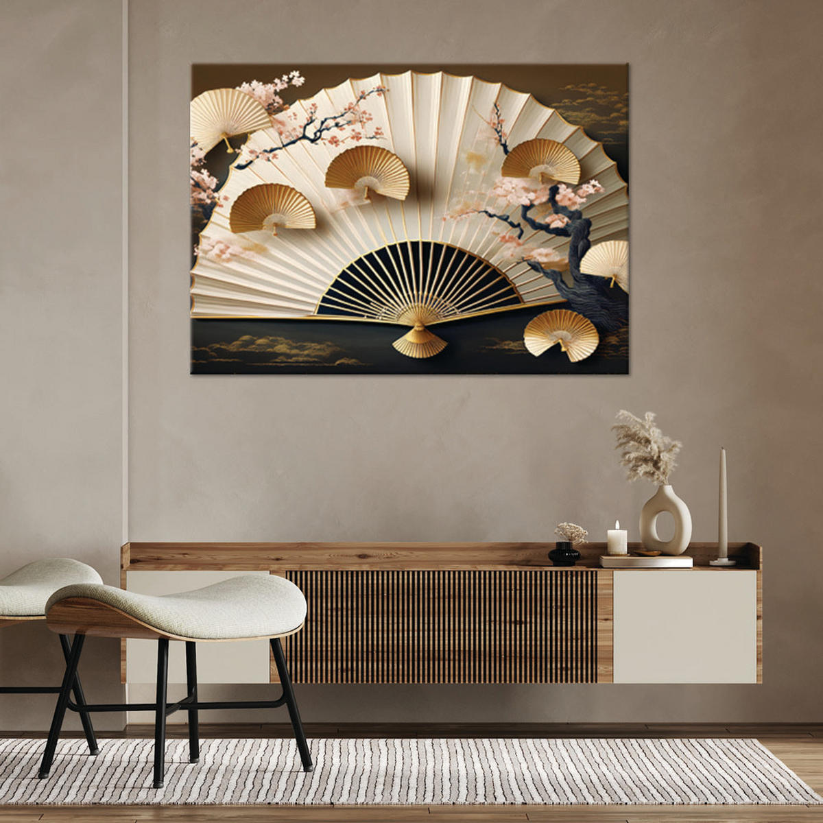 WANDBILD japanische beige fächer - Beige, Textil (60/40cm) - Feeby
