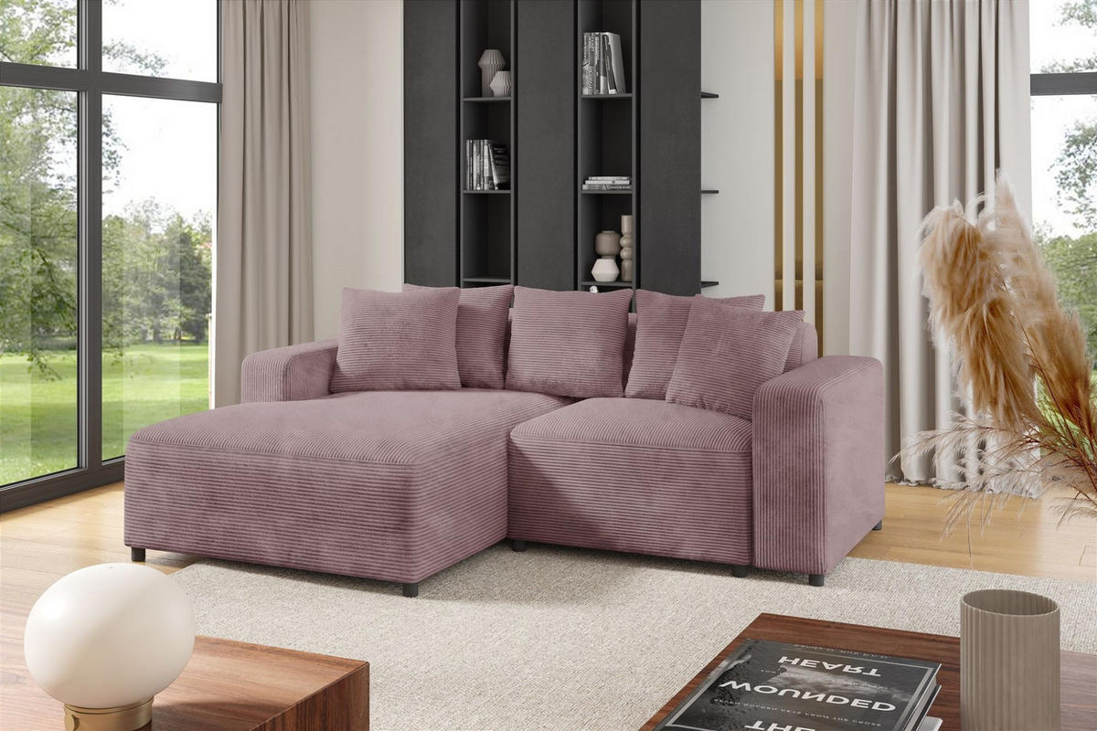 ECKSOFA Megan Xs In Stoff Poso - Altrosa, Holzwerkstoff/Textil (240/165cm) - Fun Möbel