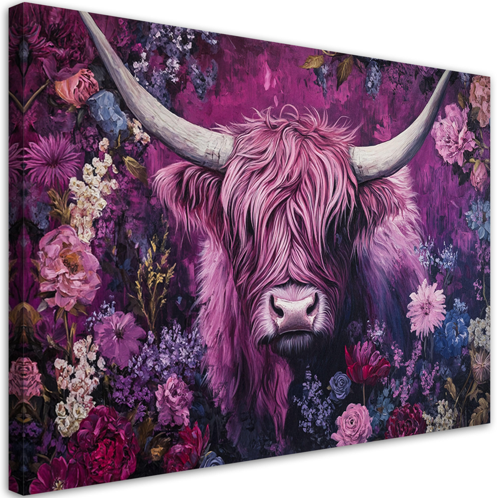 WANDBILD abstrakte blumen der schottischen kuh - Pink, Textil (60/40cm) - Feeby