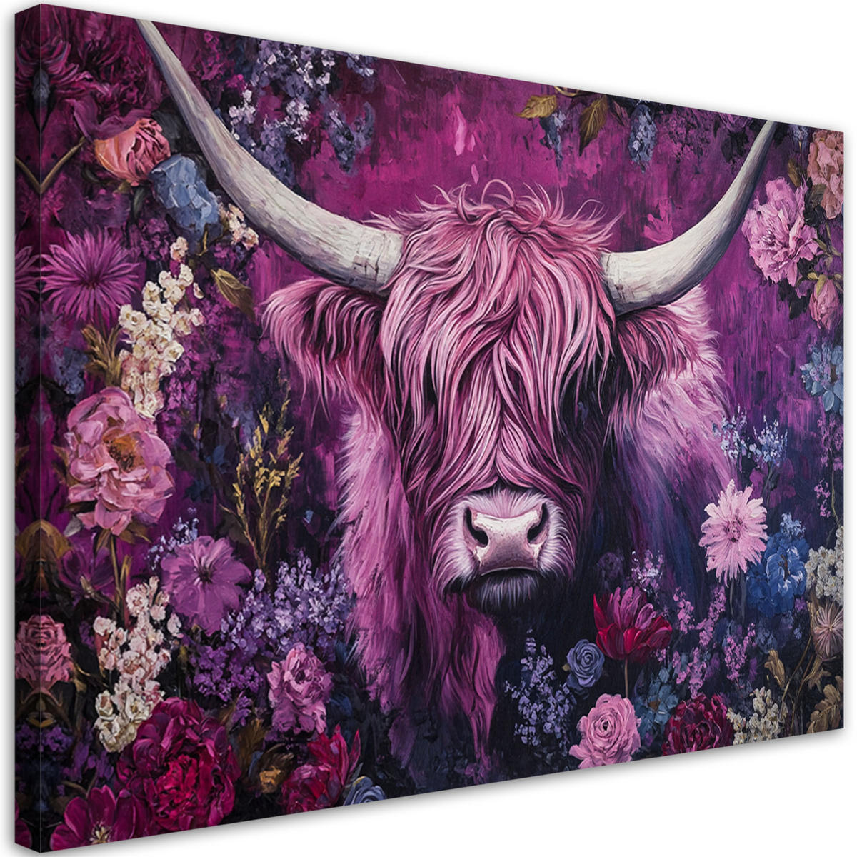 WANDBILD abstrakte blumen der schottischen kuh - Pink, Textil (60/40cm) - Feeby