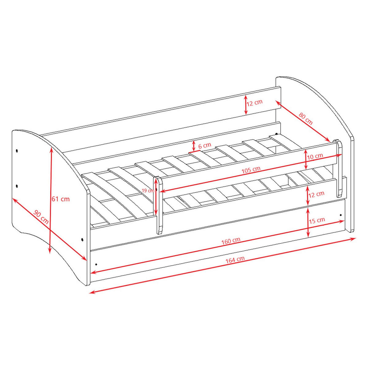 KINDERBETT Fee mit Flügeln mit Schublade 140/70 Grün 80/61/144 - Grün, Holzwerkstoff (70/140cm) - RAUMHIRSCH FURNITURE