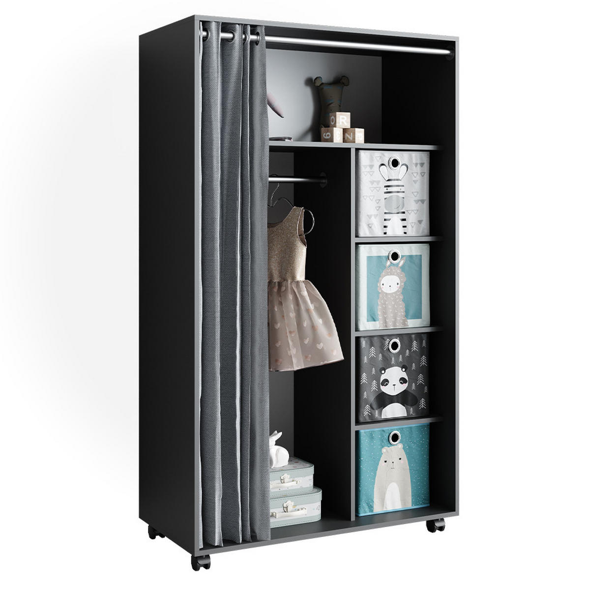 KLEIDERSCHRANK Doros Grau 100 x 168 cm offen, mit Rollen - Grau, Holzwerkstoff (100/168/50cm) - Vicco