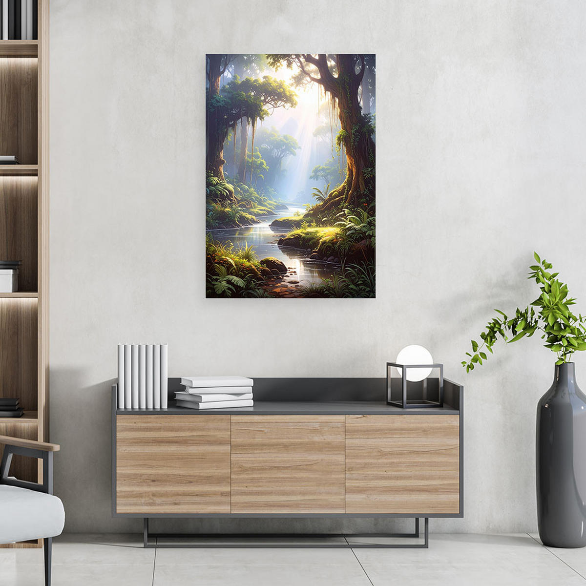 BILD auf Leinwand, Tropischer Wald Dschungel Fluss Natur - Grün, Textil (70/100cm) - Feeby