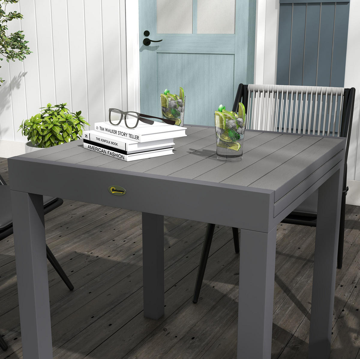 GARTENTISCH aus Aluminium 81/162x80x75 cm Grau ausziehbar mit Lattenoptik und verstellbaren Fußstützen - Grau, Metall (162/80/75cm) - Modfu