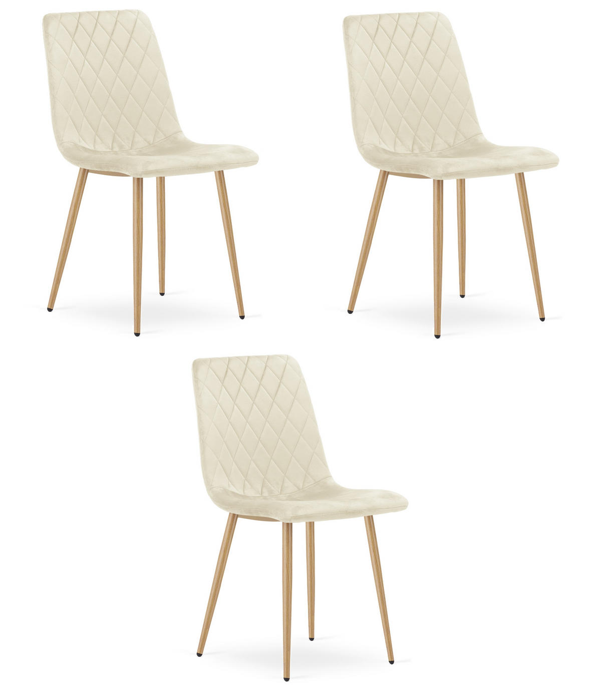 ESSZIMMERSTUHL 3-er Set TURIN hellbeige Sitzfläche, Beine in Holzfarbe - Hellbraun/Eichefarben, Textil (44.5/88.5/53cm) - Valora