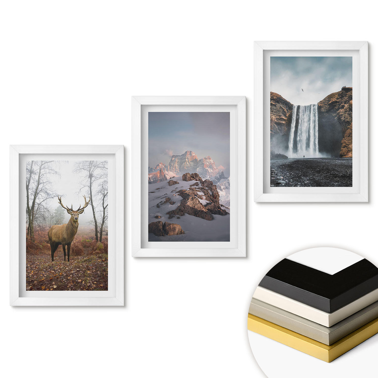 WANDBILDER 3er-Set - 20x30 cm Weißer Rahmen - Wilde Berglandschaften - Weiß, Kunststoff (20/30cm) - ArtPrintCave