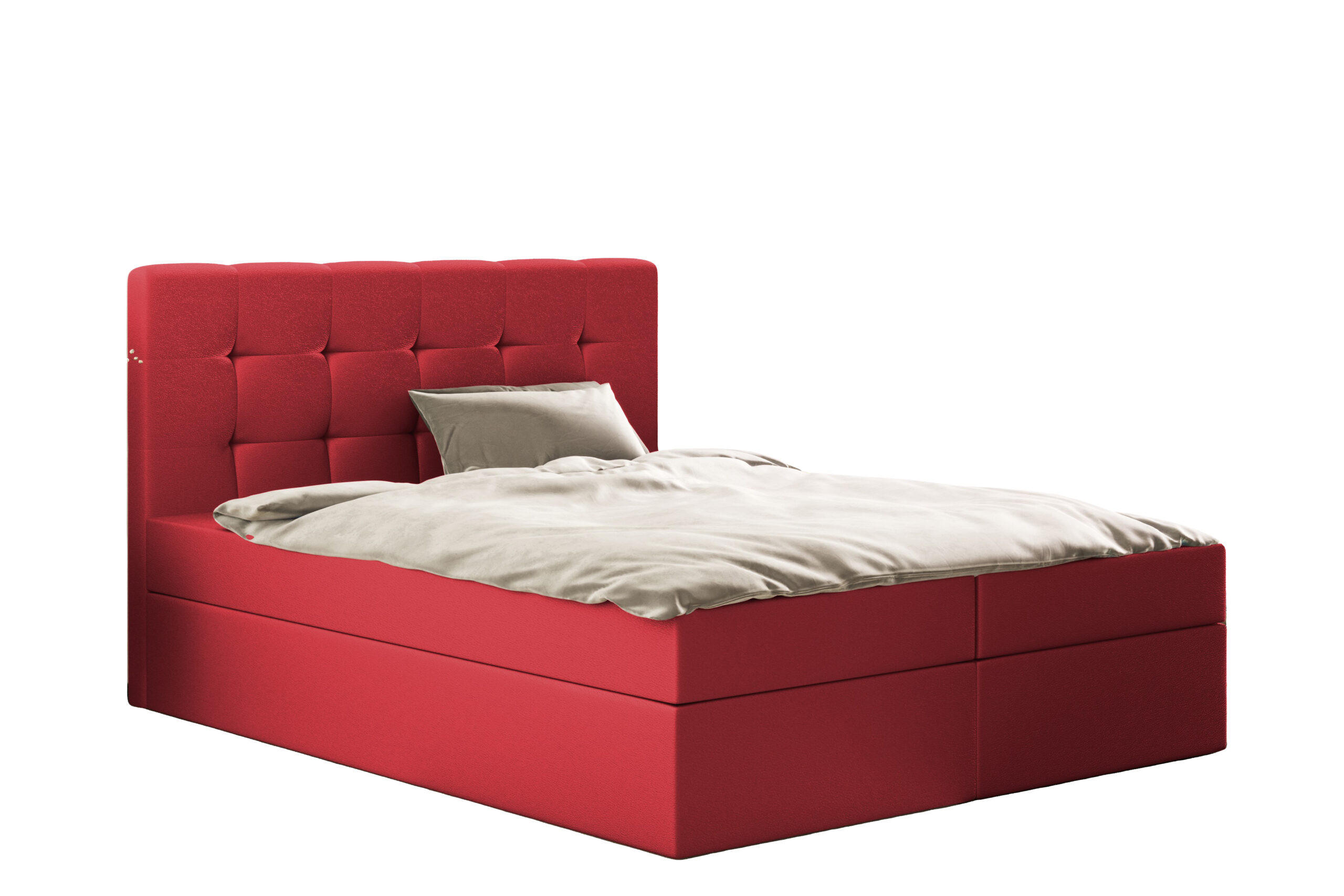 BOXBETT Mit Matratze Und Bettkasten, LUDANO Stoff Cayenne Rot 180x200 cm H2-Pocket - Rot, Holz (180/200cm) - Kaiser Möbel