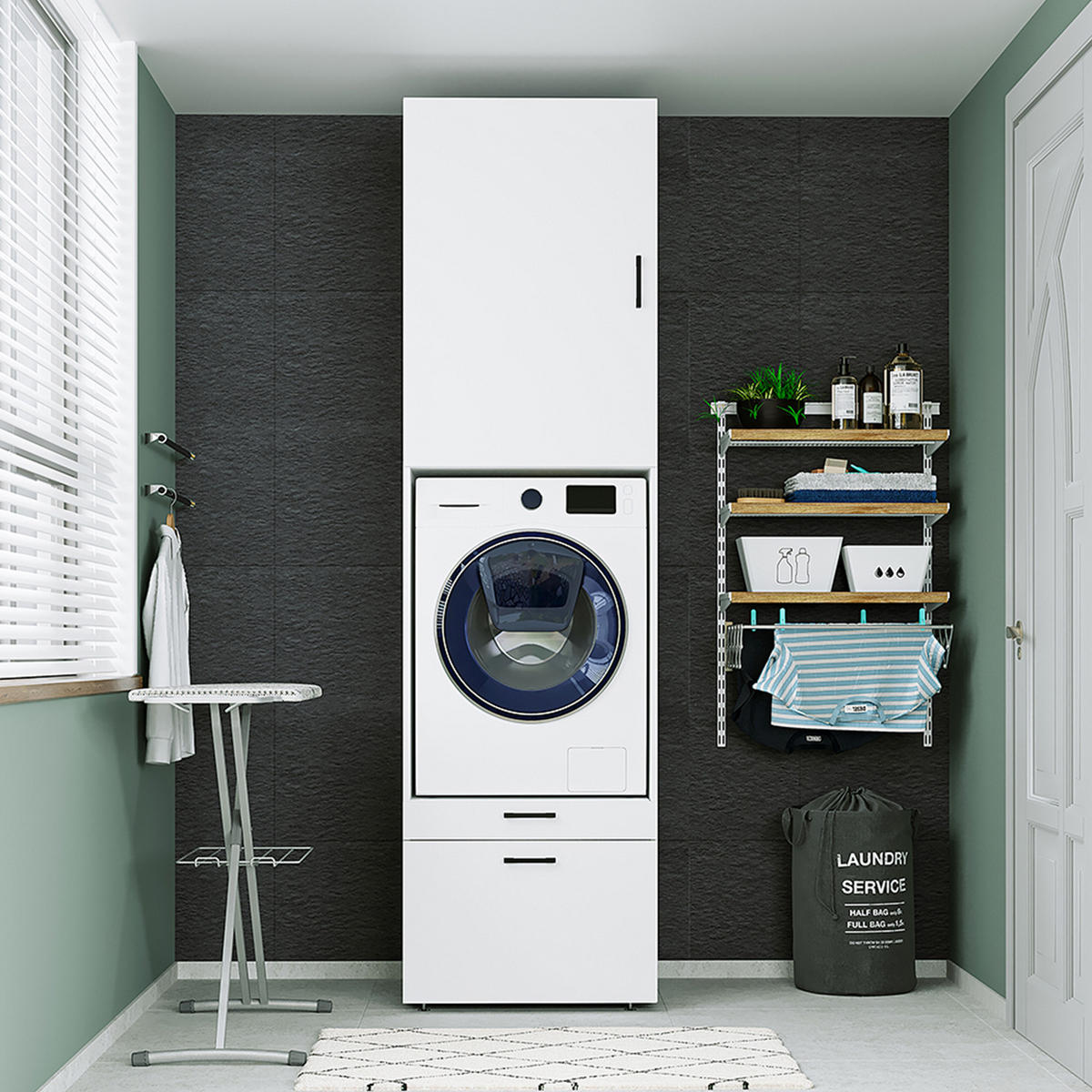 WASCHMASCHINENSCHRANK Serie 2 67cm Breit, 240cm Hoch - Weiß, Holzwerkstoff (67/240/67cm)