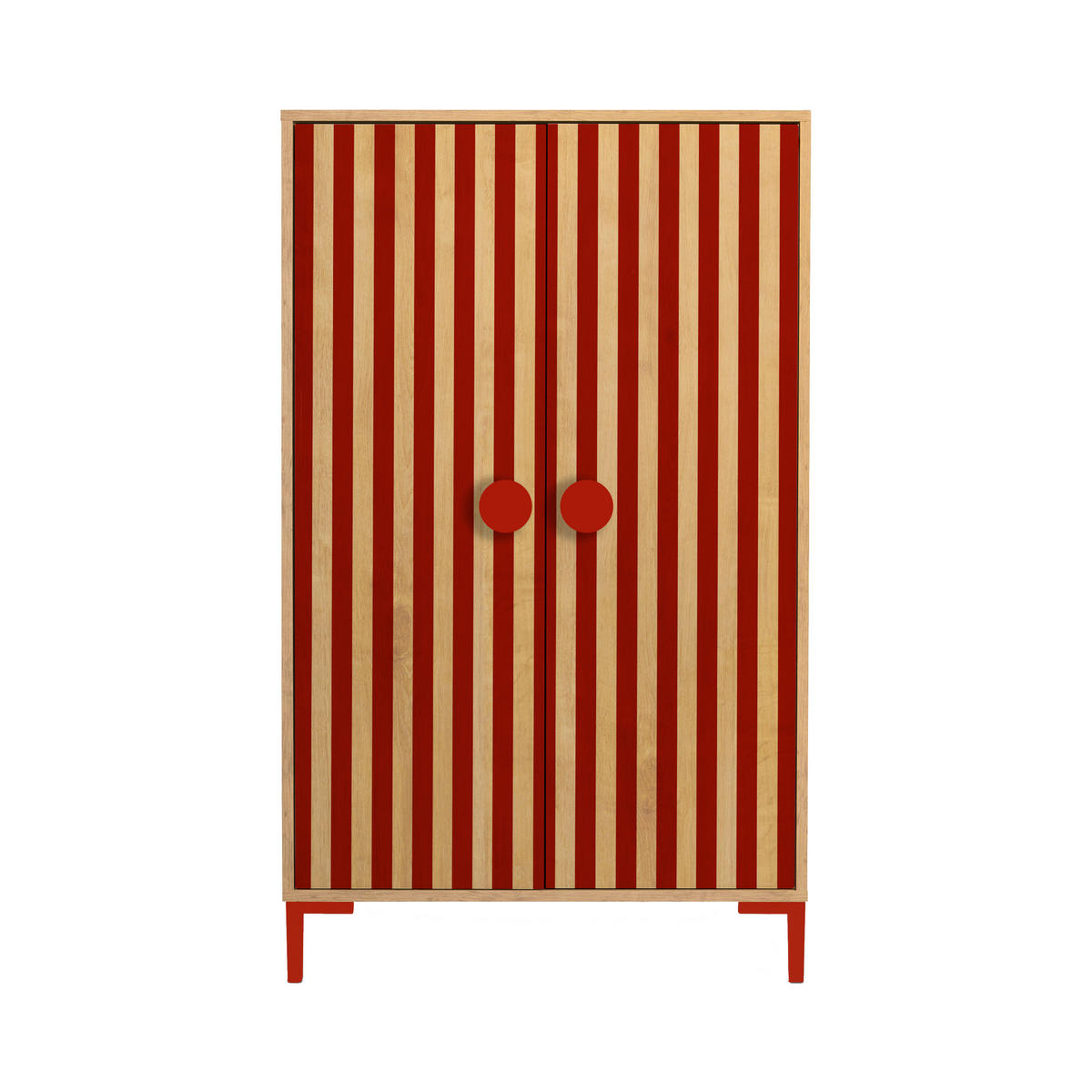 KLEIDERSCHRANK mit 2 Türen, Eichenholzoptik mit roten Streifen ALVA KIDS - Rot/Eiche Artisan, Holzwerkstoff (75/123/45cm) - RNT By Really Nice Things