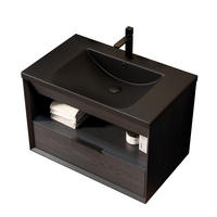 WASCHTISCHKOMBI 75 cm aus Keramik mit Schublade und offenem Regal - Schwarz, Keramik (74.5/51.5/46.5cm) - OKMYHOME