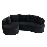 SOFA im Bogendesign 250 x 152 cm Corduroy Black - Schwarz, Textil (152/250cm) - Meubliv