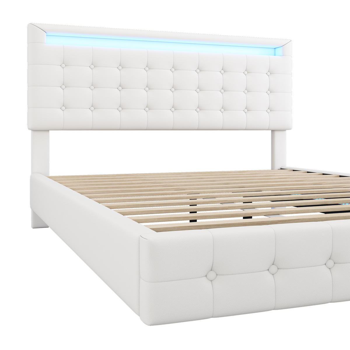 POLSTERBETT 140/200 cm Weiß mit LED-Umgebungslicht und höhenverstellbarem Kopfteil Ohne Matratze - Weiß, Leder (140/200cm) - OKWISH