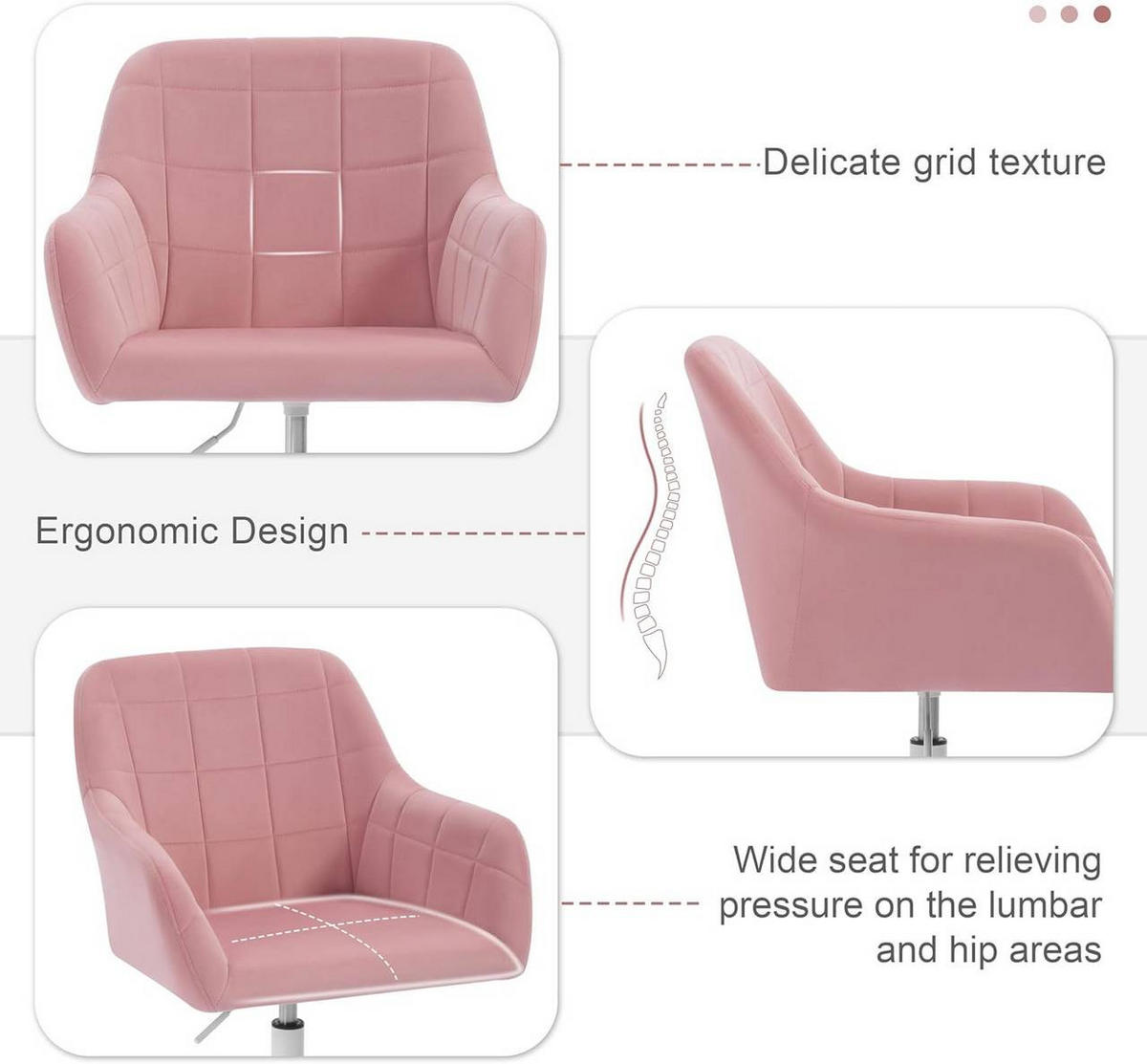 DREHSTUHL drehbar, Bürostuhl ergonomisch, Samt, Rosa - Weiß/Rosa, Kunststoff/Textil (58/77/61cm) - Woltu
