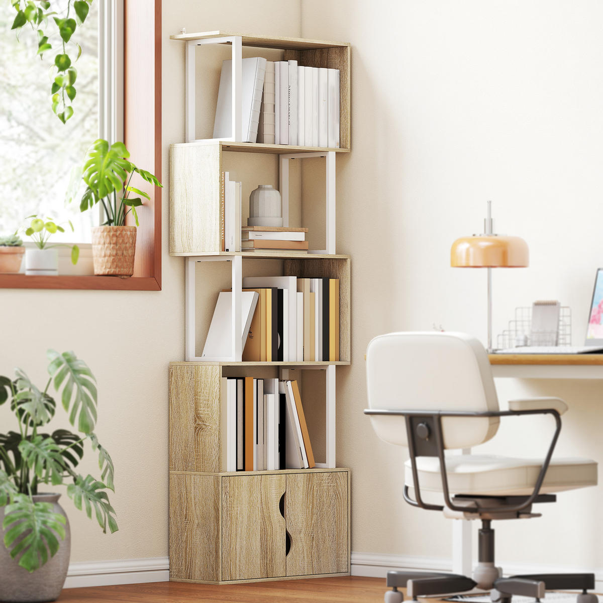 REGAL DE-15536 5 Ebenen + Doppeltürschrank Naturholz - Naturfarben, Holzwerkstoff (60/179.2/23.8cm) - ComfortXL