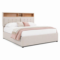 BETT mit Stauraum & USB/Type-C 140x200 cm Leinen Beige - Beige, Metall (140/200cm) - Meubliv
