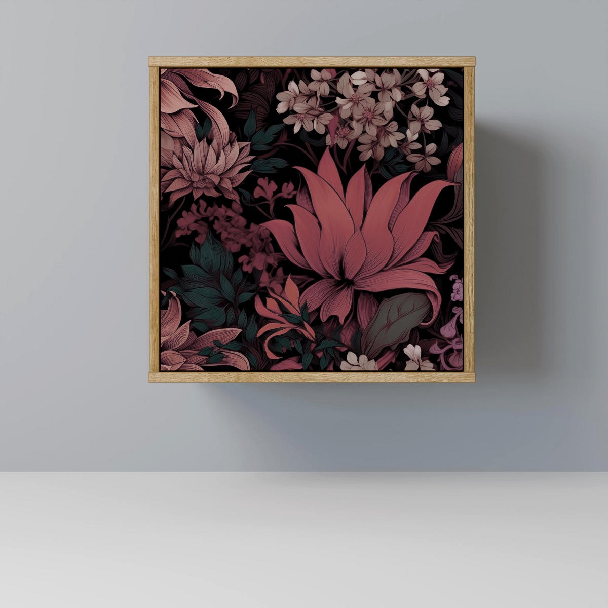 SIDEBOARD FLORAL WHISPER, Eichefarben, 57,5x42x57,5 cm, Ohne Füße - Eichefarben/Multicolor, Holzwerkstoff (57.5/57.5/42cm) - SpaceRebels