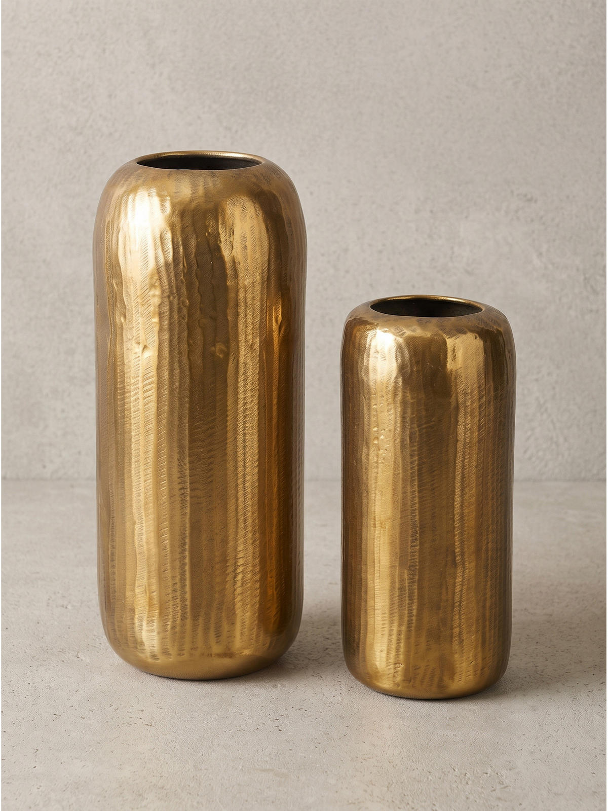 VASEN 2er-Set AMALFI, Aluminium, handgefertigt, Gold, Ø 16 x 40,5 cm - Goldfarben, Metall (40.5cm) - KADIMA DESIGN